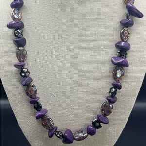 Purple Stone and Bead Necklace